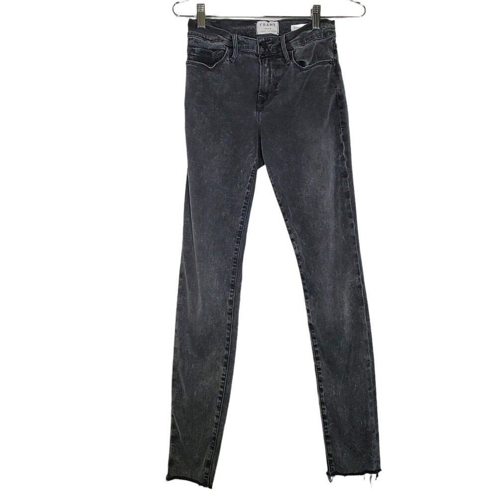 Frame Womens Black Skinny Jeans Size 24 Bennington Stretch Raw Hem